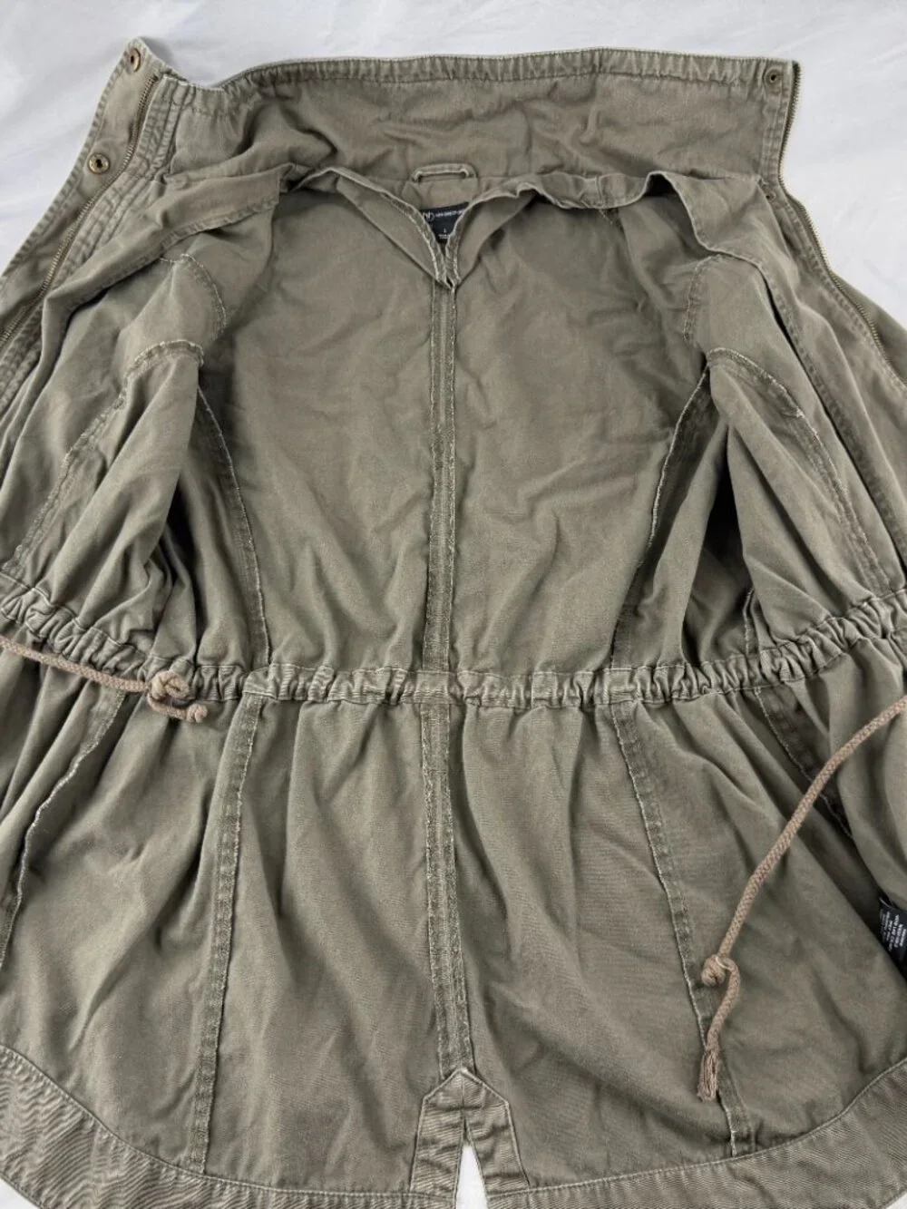 New Directions Utility Anorak Jacket Women Green Cotton Drawstring Utility Coat
